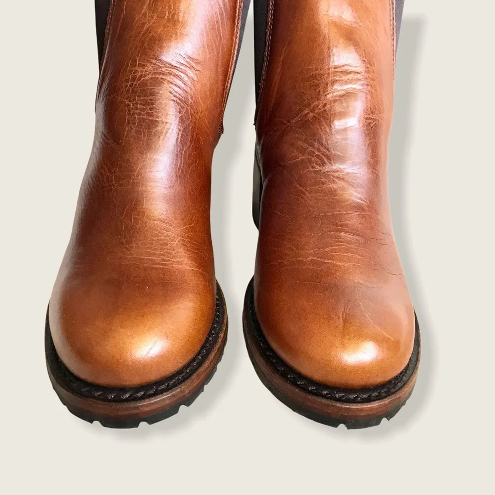 Frye Sabrina Chelsea Cognac Leather Ankle Booties - Picture 10 of 16